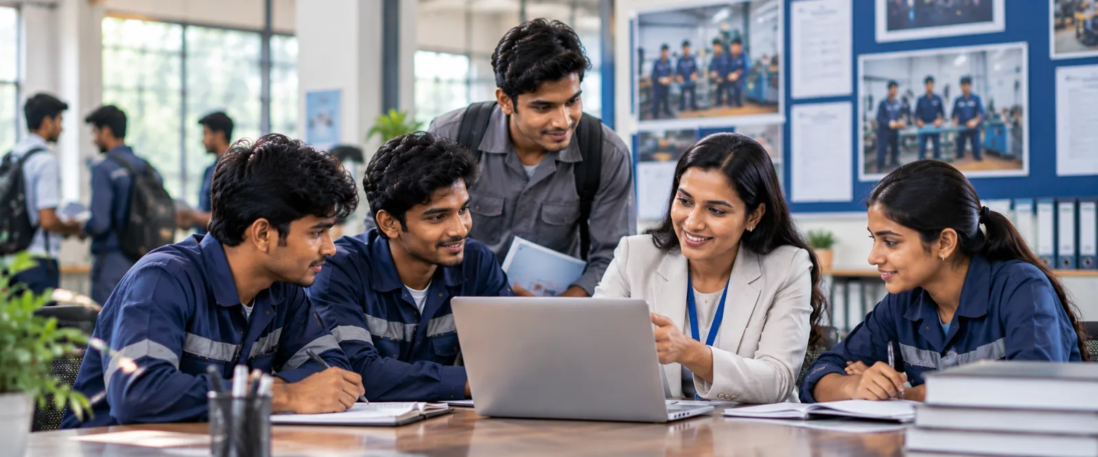 ITI students and placement staff reviewing career and employment opportunities on a laptop